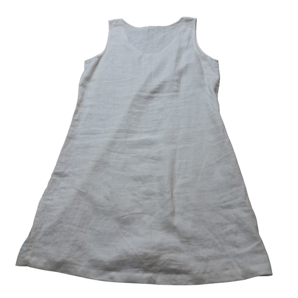 Garnet Hill Dress Womens 8 White Linen Shift V-Neck Sleeveless Lagenlook Casual - Picture 3 of 6